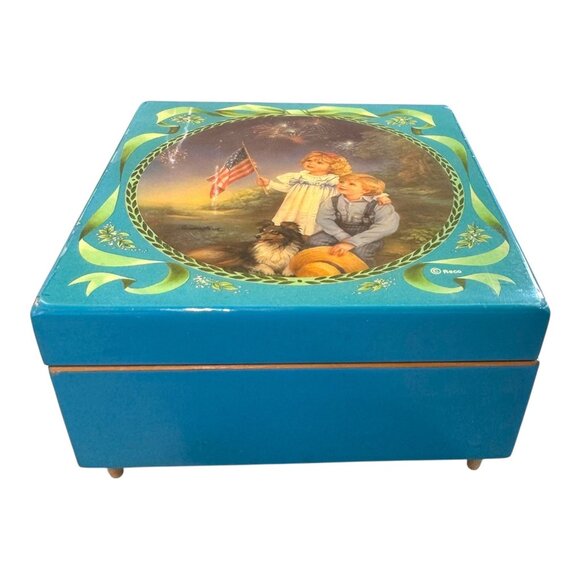 Reco Music Jewelry Box Sandra Kuck "Star Spangled Sky" Mirror Vintage READ - Picture 2 of 14